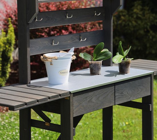 Houten oppottafel verrijdbaar plantentafel met lade en bak