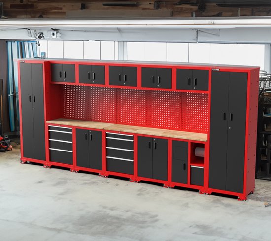 Feistos Gereedschapswand Hoge kast Juno 12 - 46x462x198cm - Zwart/Rood