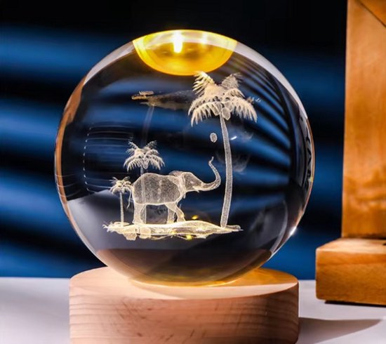 DMG Supply 3D Kristallen Bol Lamp - USB Oplaadbaar - LED Lamp - Nachtlamp - Tafellamp - Bureaulamp