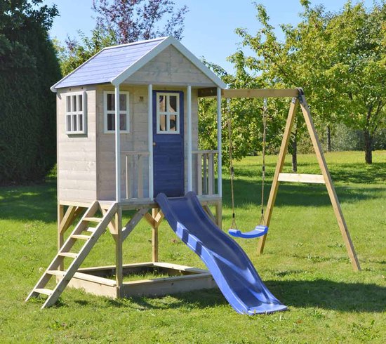 Wendi Toys Alpaca Speelhuis met Glijbaan, Schommel en zandbak WTM10 Blauw