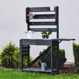 Houten oppottafel verrijdbaar plantentafel met lade en bak