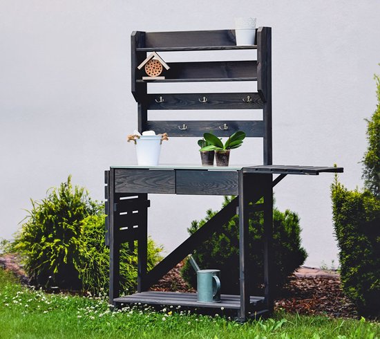 Houten oppottafel verrijdbaar plantentafel met lade en bak
