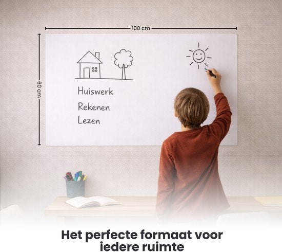FLOKOO Whiteboard Sticker XL Zelfklevend (200 x 45 cm) met 4 Stiften met Wisser - Whiteboard Folie - Beschrijfbare Muursticker - Whiteboardsticker - Whiteboardfolie - Schoolbord Folie - Memobord Folie