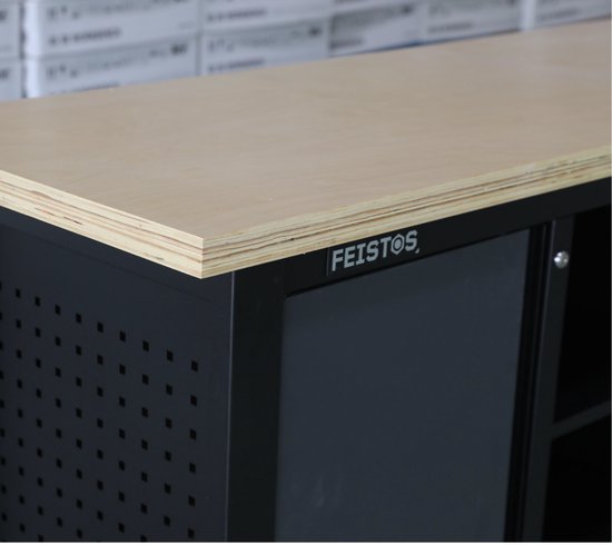 Feistos Werkbank Heros 1 inclusief geperforeerde wand 169x60x87cm - Antraciet/zwart