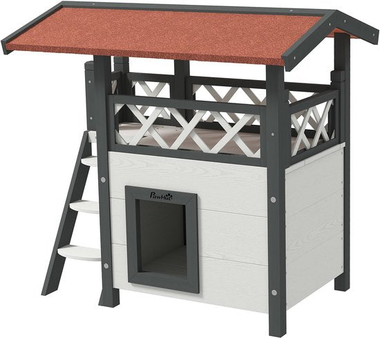 4goodz kattenhuis 2 laags 77x50x73cm - Wit/Rood