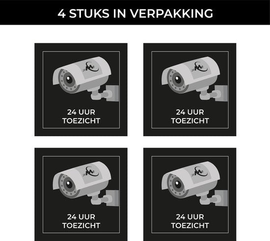 24ME® - Set van 4 Camerabewaking Stickers – 10cm x 10cm - Beveiligingsstickers voor Binnen en buiten - Weerbestendig en Zelfklevend