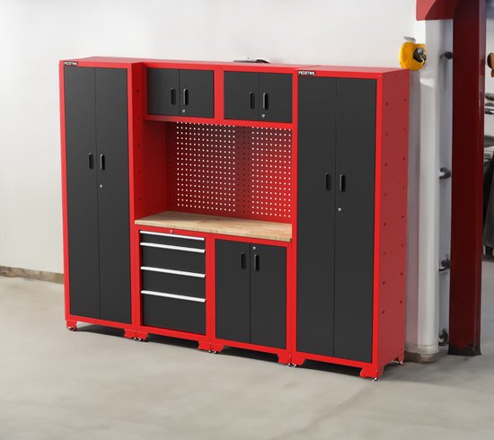Feistos Juno 14 Gereedschapswand Hoog - 46x264x198 cm - Zwart/Rood