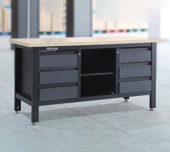 Feistos Werkbank Heros 3 - incl. geperforeerde wand - Antraciet/zwart - 60x169x87cm
