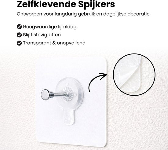 Zelfklevende Spijkers – 20 Sterke Plakspijkers voor Muurbevestiging – Handig Ophangsysteem – Plakschroeven voor Eenvoudig en Schadevrij Ophangen