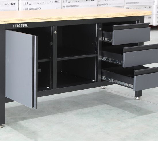 Feistos Werkbank Heros 1 inclusief geperforeerde wand 169x60x87cm - Antraciet/zwart