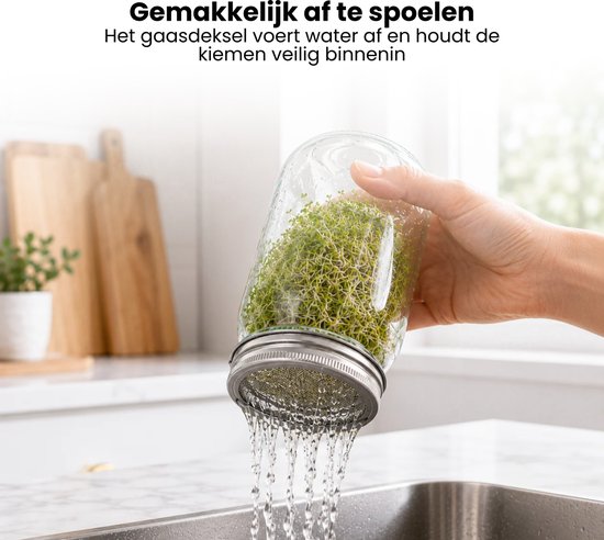 Kiemglas - 2 Stuks - 1000ML - Kiempot set - Groente kiemen - Kiempotten voor Kiemgroenten - Inclusief Houder