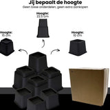 Meubelverhoger Set - Verstelbare Poten - 8 stuks - Zwart - 3 verschillende hoogtes: 10 cm, 15 cm of 22,5 cm
