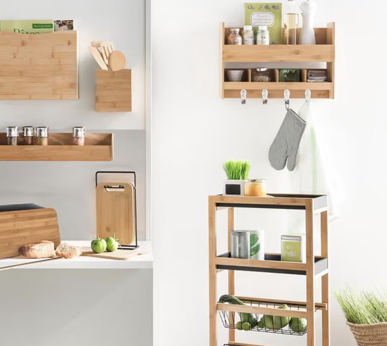 5Five® keukentrolley 4 schappen Bamboe - 40x22x83 cm - Zwart/Bruin