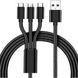 FLOKOO 3-in-1 USB Kabel – 1 meter – Snelladen & Dataoverdracht – USB naar USB-C - Micro-USB - Lightning – Nylon Gevlochten – Zwart - Oplaadkabel Telefoon