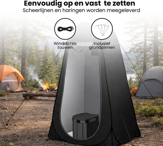 Pop-up Douchetent & Toilet Tent – Camping Douchetent met Opvouwbaar Toilet – Privacy Tent Camping, Festival & Strand – Inclusief Draagtas, Grondpinnen en Scheerlijnen – 190 cm Hoog – Zwart