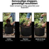 Kweekzak 40 cm – Stoffen Kweekpot met Handgrepen – Ademend & Herbruikbaar – Groeizak voor Groenten, Fruit en Kruiden – Zwarte Plantenbak Buiten & Binnen – 32L