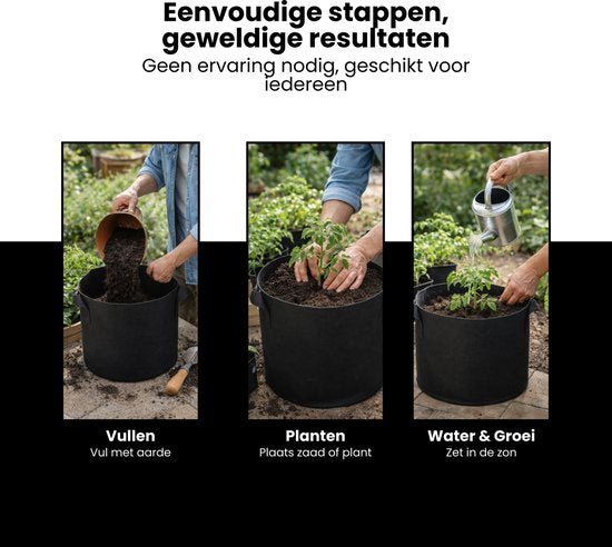 Kweekzak 40 cm – Stoffen Kweekpot met Handgrepen – Ademend & Herbruikbaar – Groeizak voor Groenten, Fruit en Kruiden – Zwarte Plantenbak Buiten & Binnen – 32L