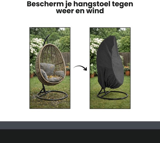 Beschermhoes Hangstoel Egg - Zwart - 190 x 115 cm - Waterproof - Universeel model - Hoes van Egg Chair - Waterdichte Beschermer voor Egg Stoel met Standaard