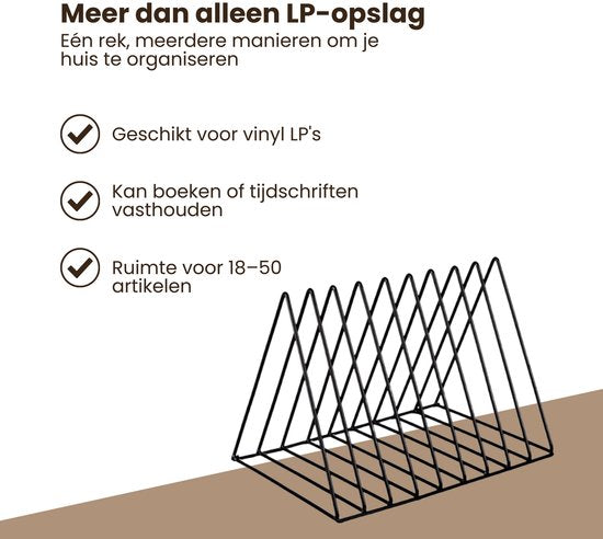 LP Opbergsysteem - Zwart - Elpee Opbergrek - Platenrek van Metaal - Opbergrek LP - Vinyl OpbergSysteem - 50 tot 60 Platen - Bordenstandaard - Boekenstandaard