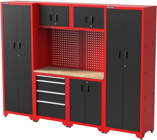Feistos Juno 14 Gereedschapswand Hoog - 46x264x198 cm - Zwart/Rood