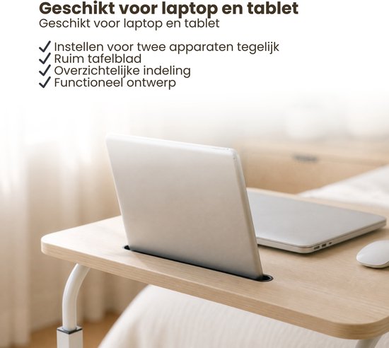 Laptoptafel op Wielen - In Hoogte Verstelbaar