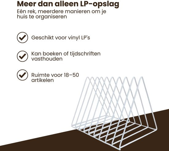 LP Opbergsysteem - Wit - Elpee Opbergrek - Platenrek van Metaal - Opbergrek LP - Vinyl OpbergSysteem - 50 tot 60 Platen - Bordenstandaard - Boekenstandaard