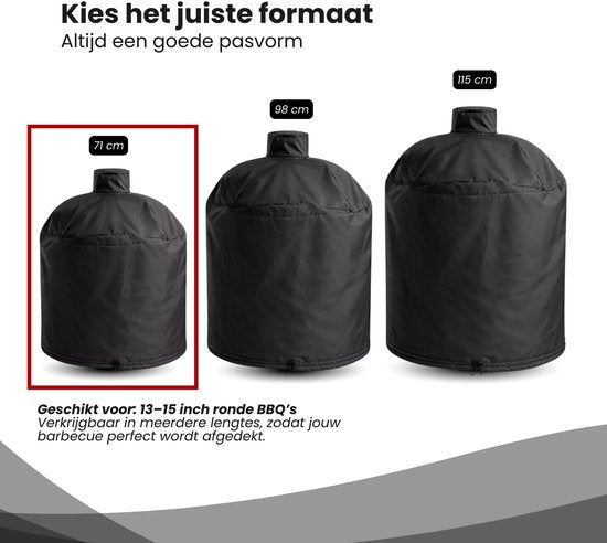 BBQ Hoes Waterafstotend en Rond - Zwart - 13 tot 15 inch - Ø56x71cm - Universeel - Geschikt voor Kamado, Big Green Egg en Grill Guru