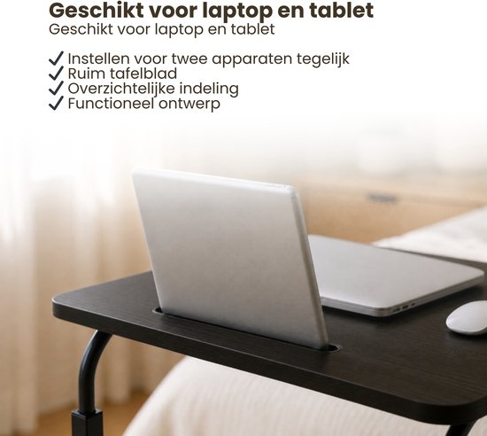Laptoptafel op Wielen - In Hoogte Verstelbaar