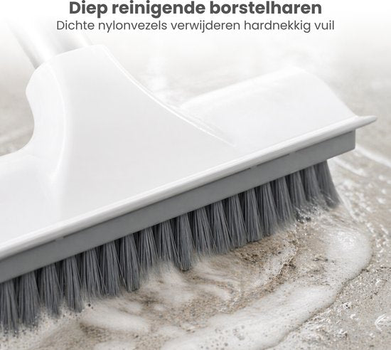 Schrobber 2 in 1 - Wit-Grijs - Douchetrekker - Schrobbezem - Trekker douche - Luiwagen - Trekker - Schuurborstel - Schrobborstel Met telescopische steel
