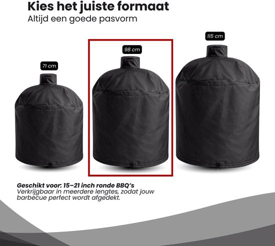 BBQ Hoes Waterafstotend en Rond - Zwart - 15 tot 21 inch - Ø74x98cm - Universeel - Geschikt voor Kamado, Big Green Egg en Grill Guru