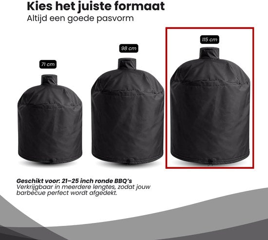 BBQ Hoes Waterafstotend en Rond - Zwart - 21 tot 25 inch - Ø98x115cm - Universeel - Geschikt voor Kamado, Big Green Egg en Grill Guru