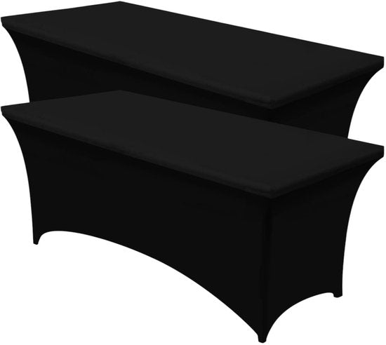 Rechthoekige Tafelhoes Stretch – 180 x 75 x 75 cm – Elastisch & Strak – Wasbaar – Zwart – Voor Feesten, Beurzen & Evenementen