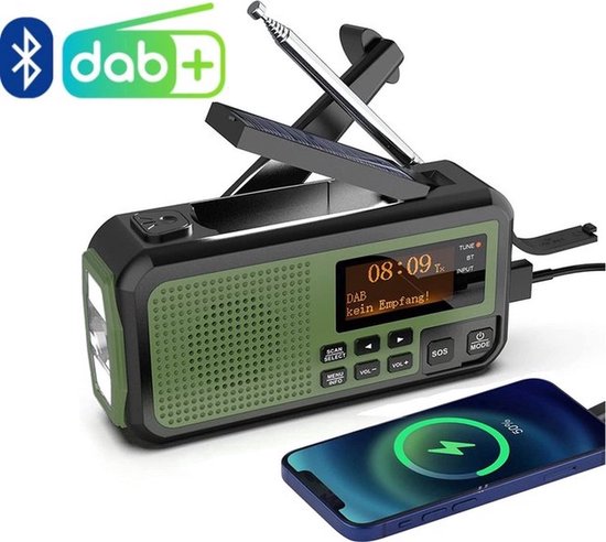 Noodradio Solar Opwindbaar - Powerbank Zonneenergie met - Noodpakket - Draagbare Radio