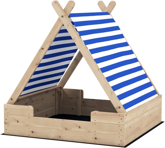 Zandbak met Weerbestendig Tentdak, voor 3 Kinderen 120x120x126,5 cm