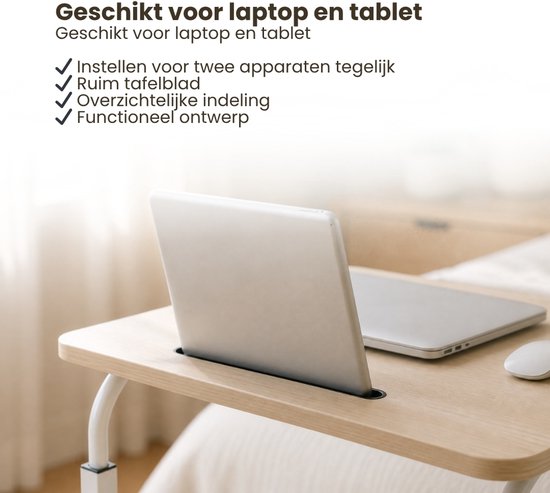 Laptoptafel op Wielen - In Hoogte Verstelbaar