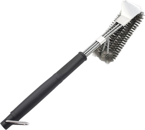 BBQ Borstel met Schraper - BBQ Accessoires - BBQ Schoonmaakborstel geschikt voor alle merken - 2 in 1 - Barbecue Staalborstel - RVS - Zilver
