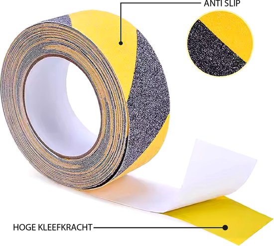 24ME® - Geel-Zwarte Antislip Waarschuwingstape – 5cm x 10 Meter – Veiligheidstape voor Trappen, Bedrijven of Thuis
