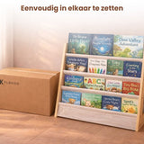 Kinderboekenkast - Bruin - Hout met Linnen - Kinderboekenrek - Boekenrek Kinderkamer