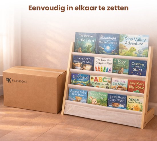 Kinderboekenkast - Bruin - Hout met Linnen - Kinderboekenrek - Boekenrek Kinderkamer