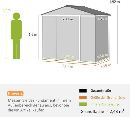 Tuinhuis van Weerbestendig Metaal - afsluitbare schuifdeur 213x131x192 cm - grijs