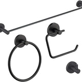 Badkamer Accessoire Set - Zwart – 4-delig – Handdoekstang, WC Rolhouder, Handdoekring & Haak – RVS – Wandbevestiging – Modern Design
