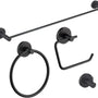 Badkamer Accessoire Set - Zwart – 4-delig – Handdoekstang, WC Rolhouder, Handdoekring & Haak – RVS – Wandbevestiging – Modern Design