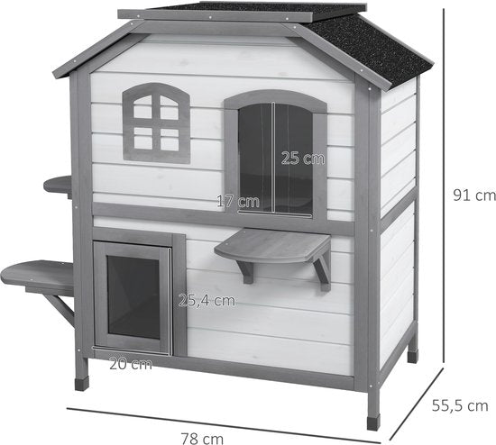 4goodz Kattenhuis 2 laags 78x55x91 cm - Grijs