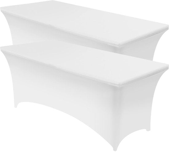 Rechthoekige Tafelhoes Stretch – 180 x 75 x 75 cm – Elastisch & Strak – Wasbaar – Wit – Voor Feesten, Beurzen & Evenementen