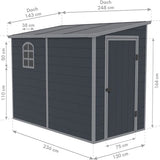 Westmann Kunststof Aanbouw Tuinschuur Hortus L -248x134x194cm - Grijs