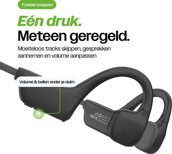 REBØNE® Core Bone Conduction Headphone – Draadloze oordopjes - Sport Oortjes Draadloos – Open Ear Hardloop Oordopjes – Bluetooth – 9 uur speeltijd – IPX5 – Zwart