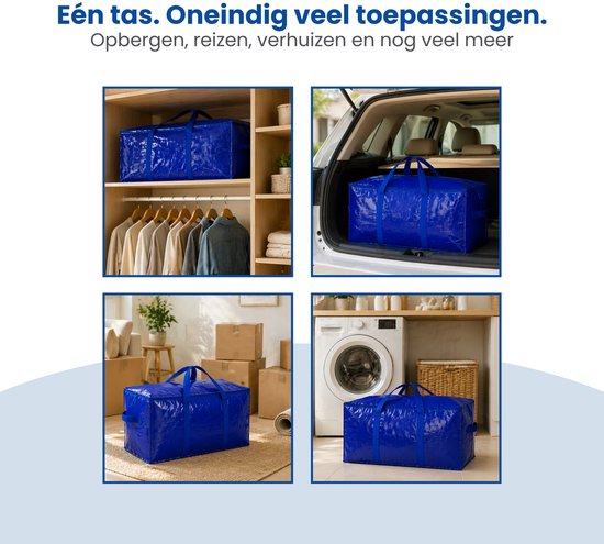 Opbergtassen XL - Blauw - 4 Stuks - 92 Liter - Verhuistassen - Big Shopper - Waterdicht - Opbergzak met Handvat