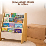 Kinderboekenkast - Bruin - Hout met Linnen - Kinderboekenrek - Boekenrek Kinderkamer
