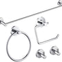 Badkamer Accessoire Set - Chroom – 4-delig – Handdoekstang, WC Rolhouder, Handdoekring & Haak – RVS – Wandbevestiging – Modern Design