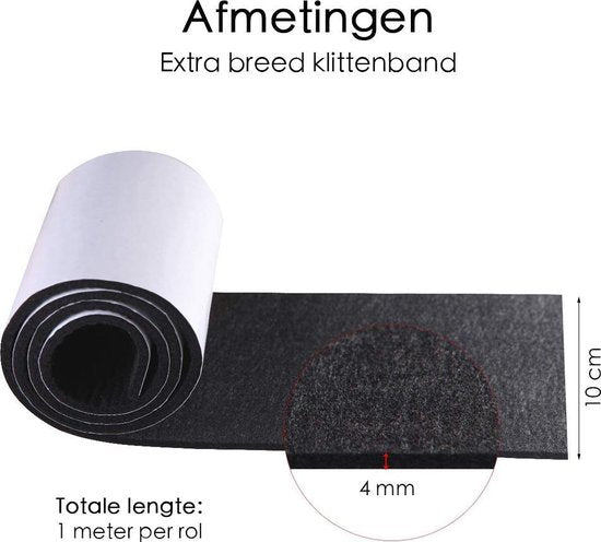 Klittenband - Extra Breed - 1 Meter - 10 cm Breed - Zwart